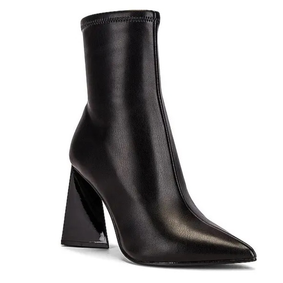 New Steve Madden Black Ticker Pointed Toe Block Heel Bootie - Picture 4 of 11